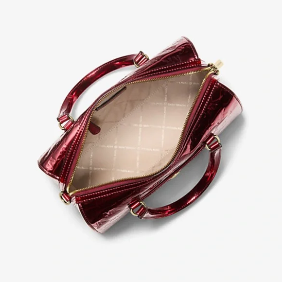 MICHAEL KORS Jet Set Medium Metallic Logo Debossed Satchel
Cherry 
NWT - Picture 2 of 16